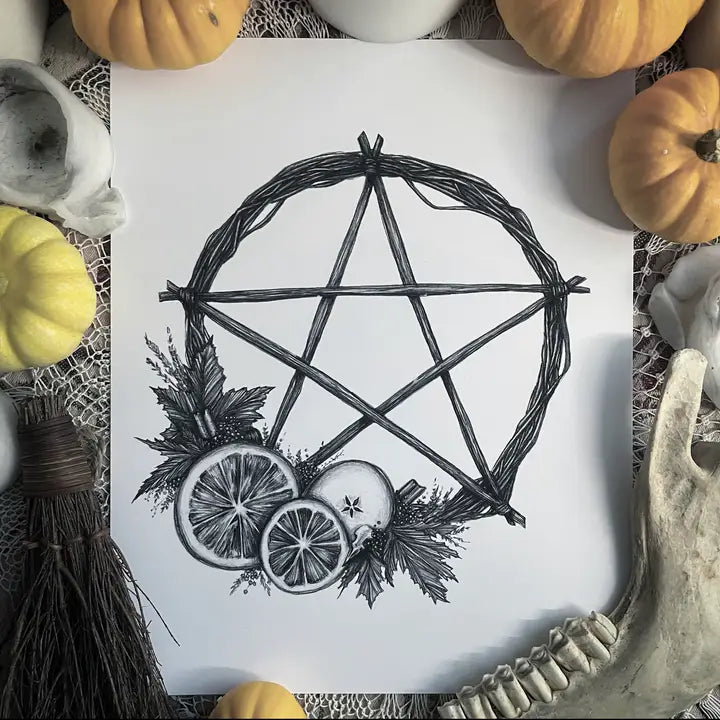 Fall Wreath Fine Art Print Samhain Pentacle 5x7