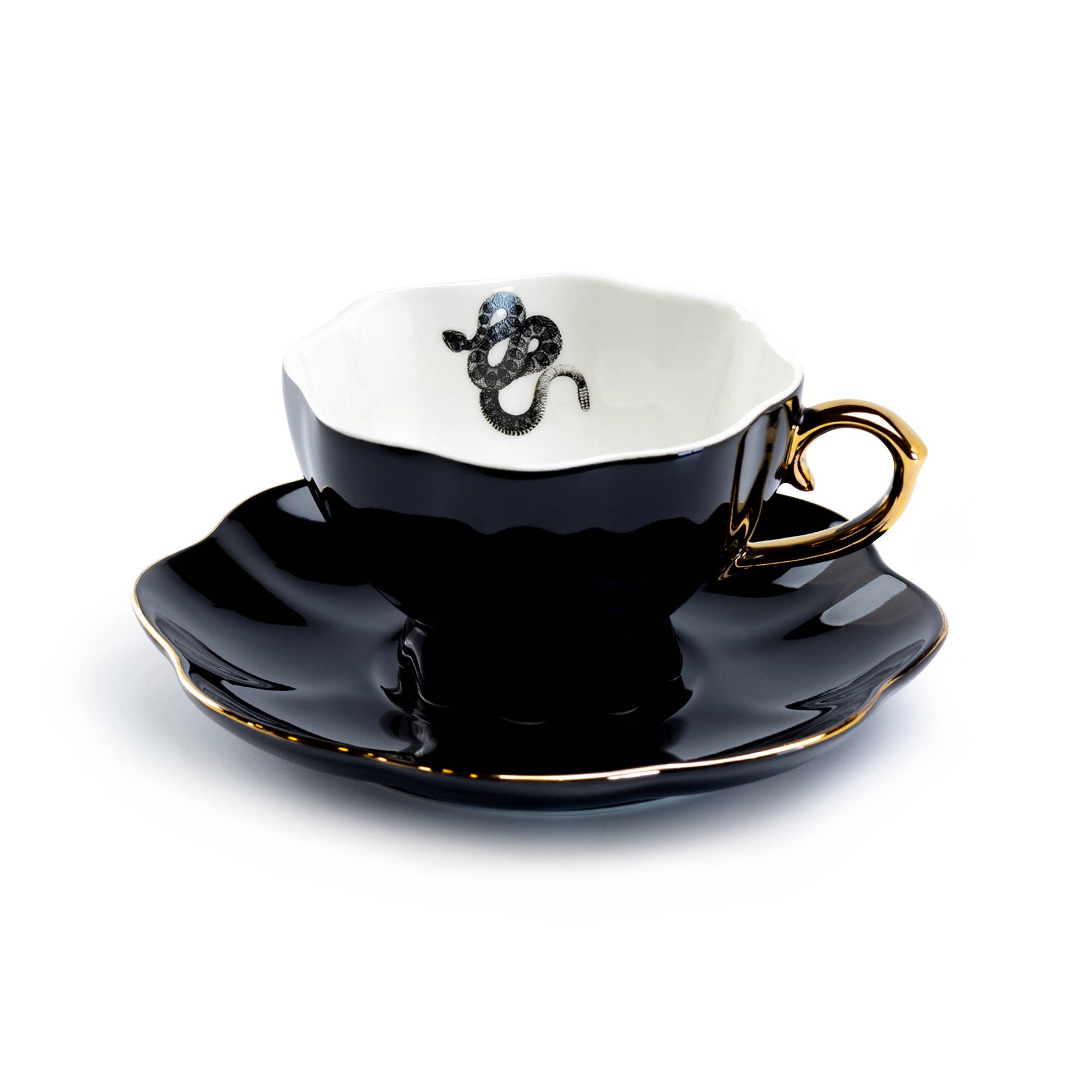 Snake Black Gold 7.5oz Tea Cup and Saucer