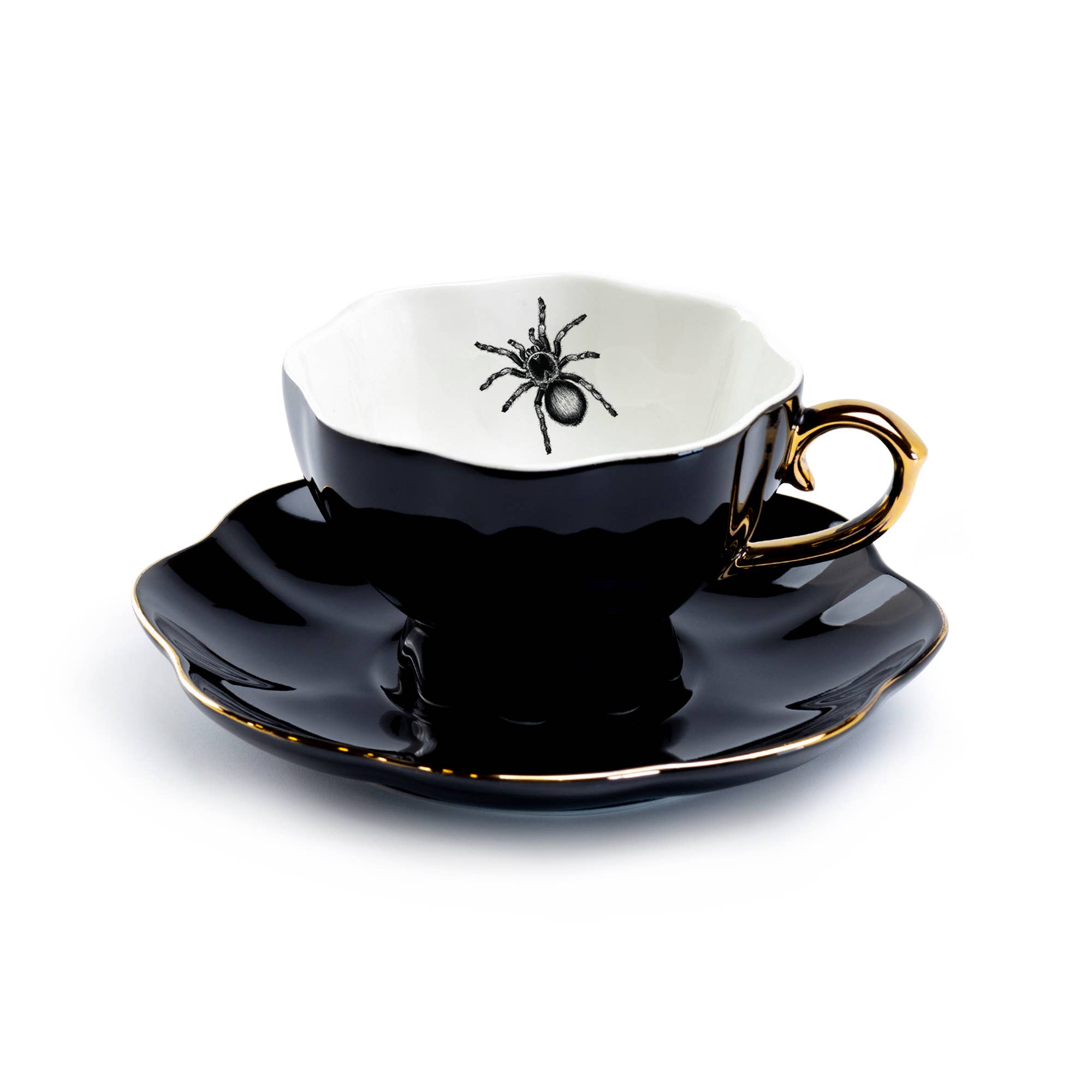 Spider Black Gold 7.5oz Tea Cup and Saucer