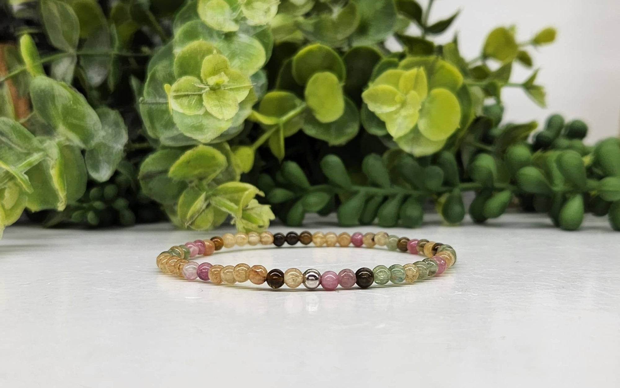 Watermelon Tourmaline Stretchable Bracelet 4MM Beads-7.5"L