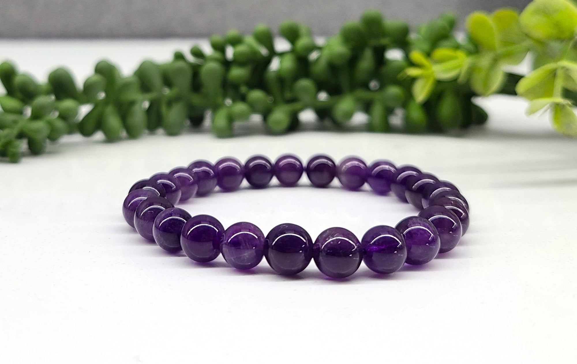 Amethyst Bracelet Stretchable 8mm Beads, 7.5 inches