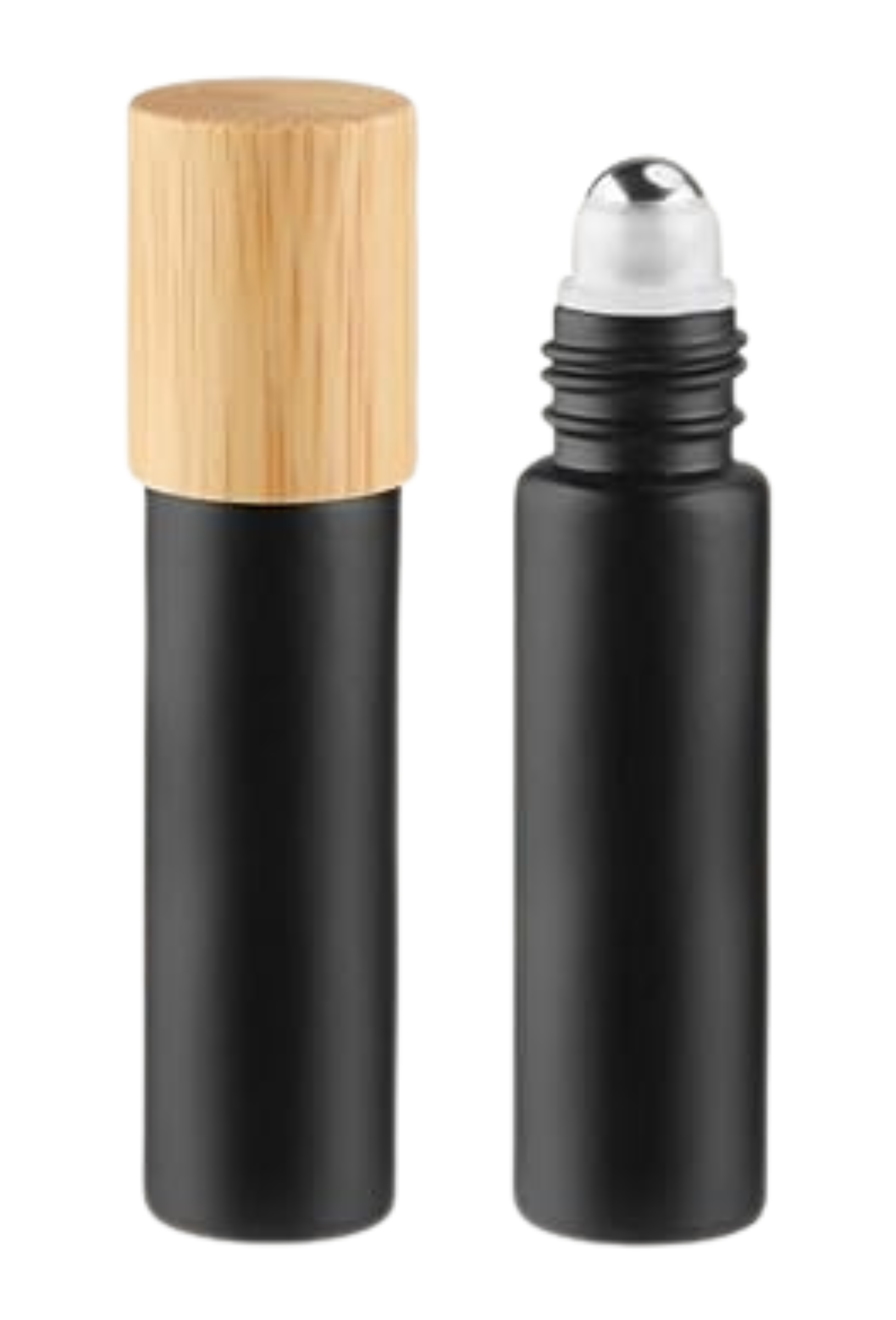 Black Glass Roller Bottles with Bamboo Lid