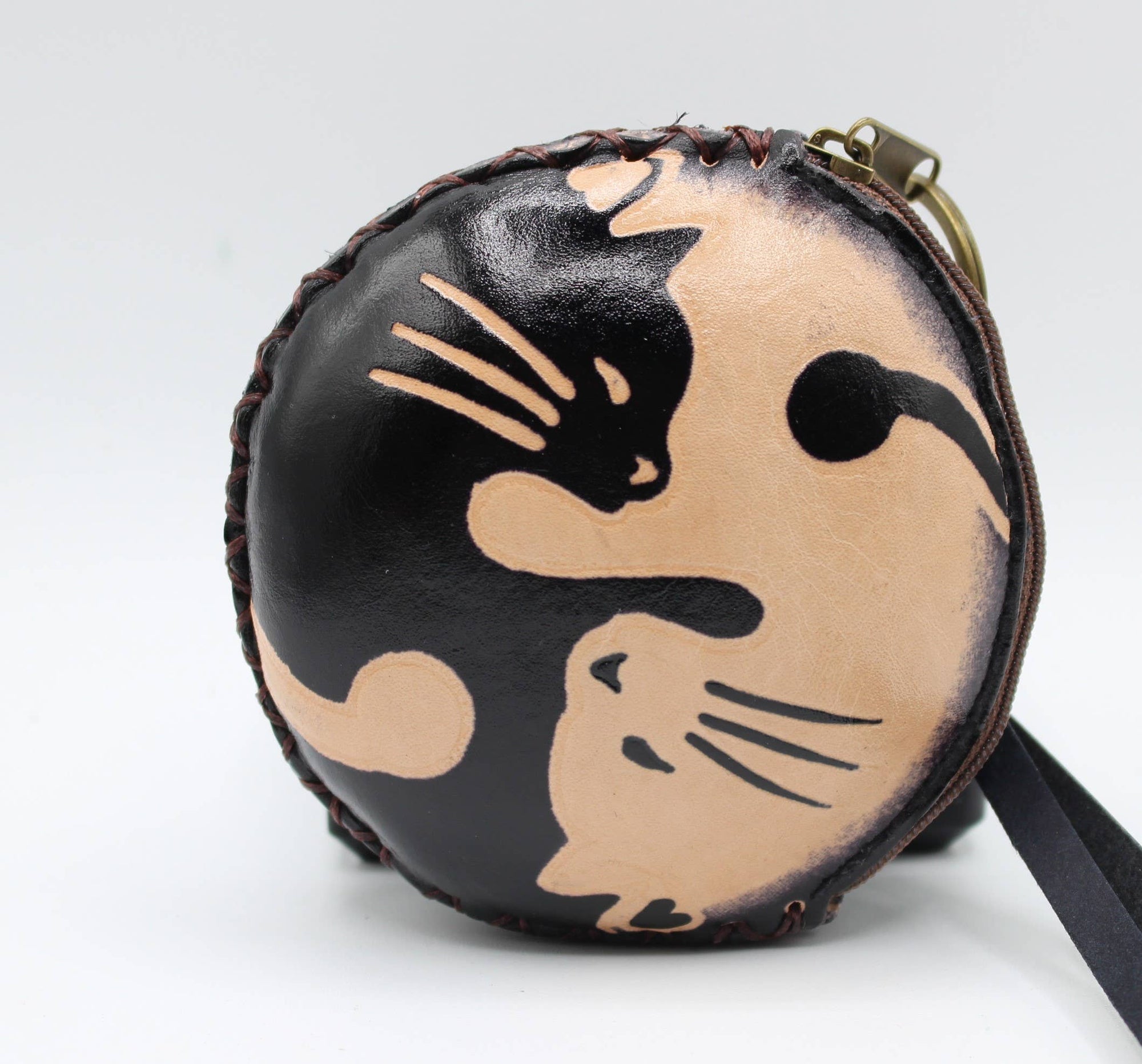 Handmade leather YinYang Cat Coin Purse