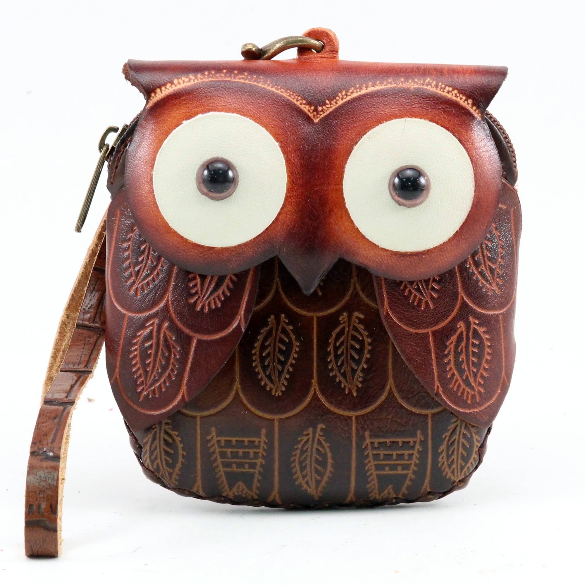 Leather Owl Wristlet Coin Purse