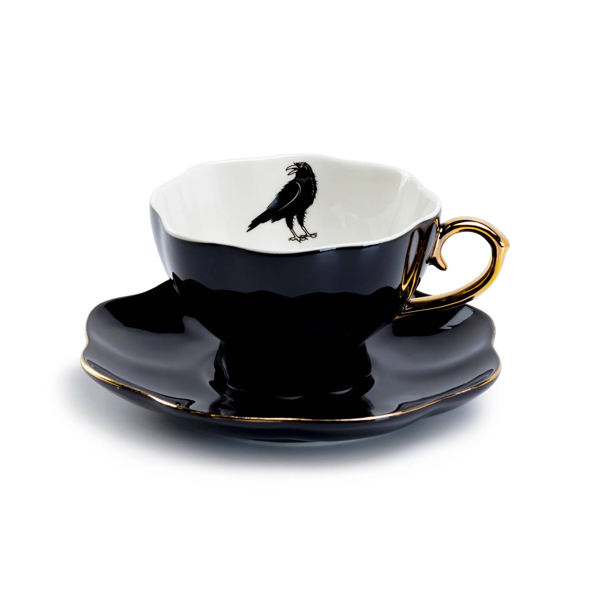 Raven Black Gold 7.5oz Tea Cup and Saucer