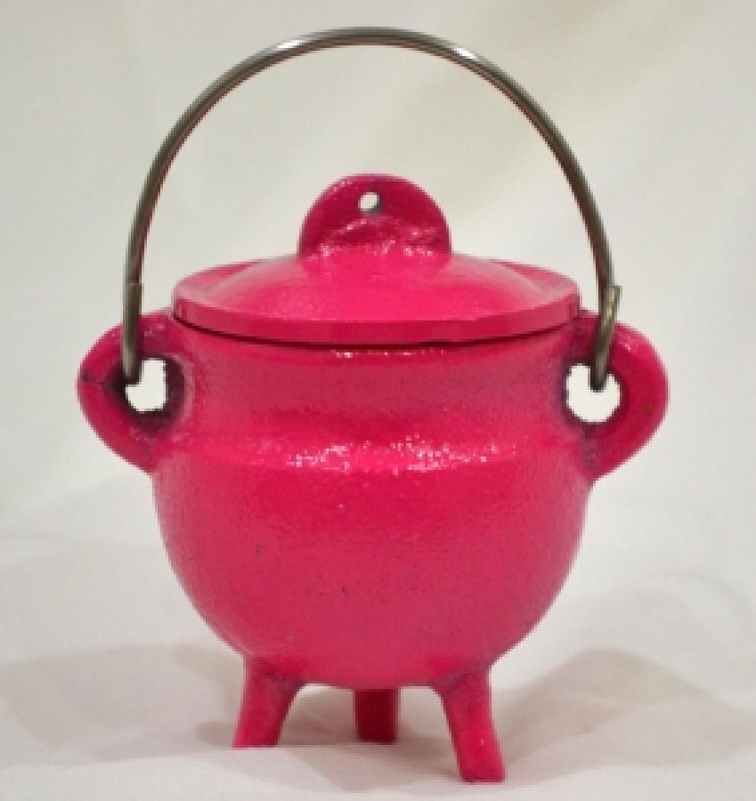 Pink Cast Iron Cauldron w/lid 3"H 2.75"D