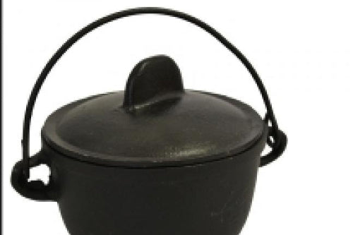 Cast Iron Cauldron with Lid 4.5"D 4.25"H