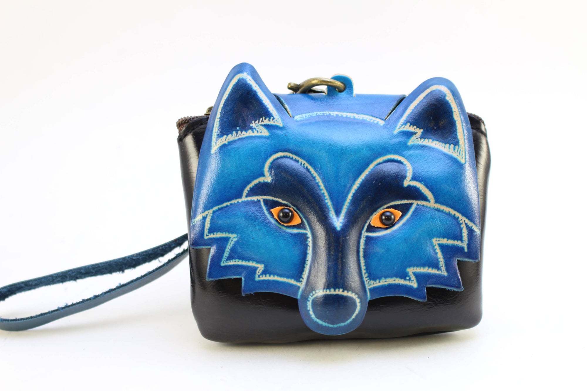 Leather Wolf Wristlet Coin Purse